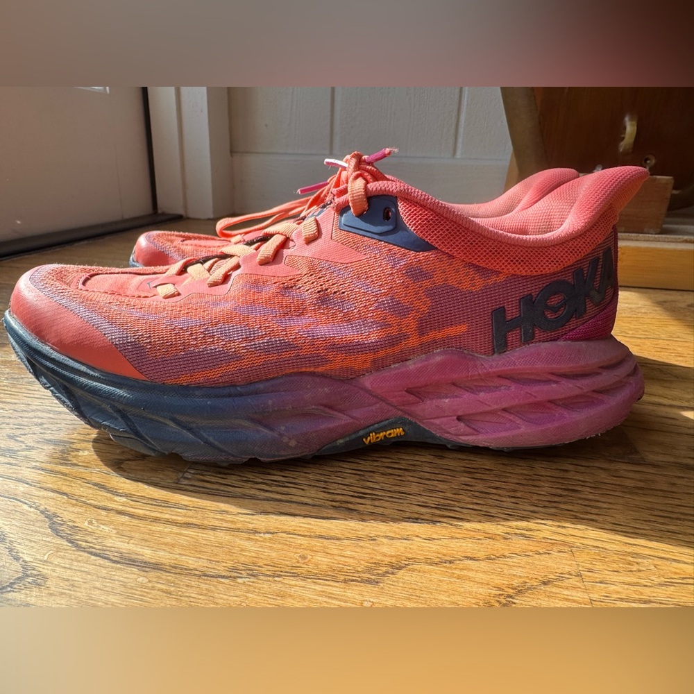 Hoka Red and Purple Running Shoes